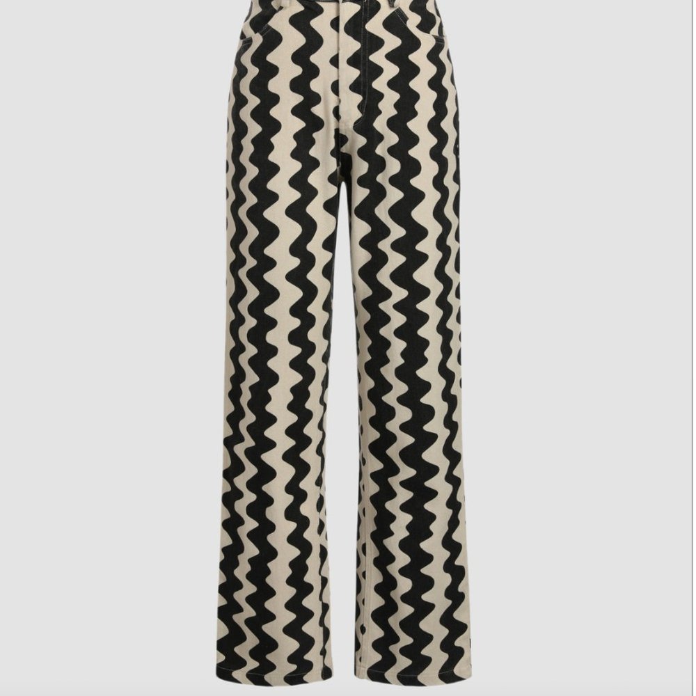 Cider Black & Cream Wavy-Stripe Wide-Leg Pants